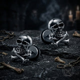 Punk Crossbones Skull Stainless Steel Stud Earrings | Gthic.com