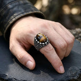 Punk Dense Skull Tiger Eye Stone Stainless Steel Ring | Gthic.com