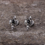 Punk Devil Wings Cross Stainless Steel Stud Earrings | Gthic.com