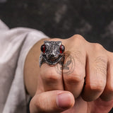 Punk Dinosaur Head Gem Eyes Stainless Steel Ring | Gthic.com