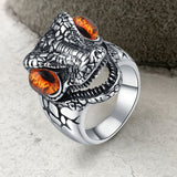 Punk Dinosaur Head Gem Eyes Stainless Steel Ring 01 | Gthic.com