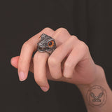 Punk Dinosaur Head Gem Eyes Stainless Steel Ring 02 | Gthic.com