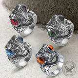 Punk Dinosaur Head Gem Eyes Stainless Steel Ring 03 | Gthic.com