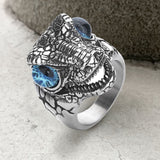 Punk Dinosaur Head Gem Eyes Stainless Steel Ring