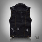 Punk Distressed Lapel Biker Denim Vest