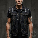 Punk Distressed Lapel Biker Denim Vest