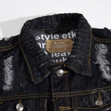 Punk Distressed Lapel Biker Denim Vest