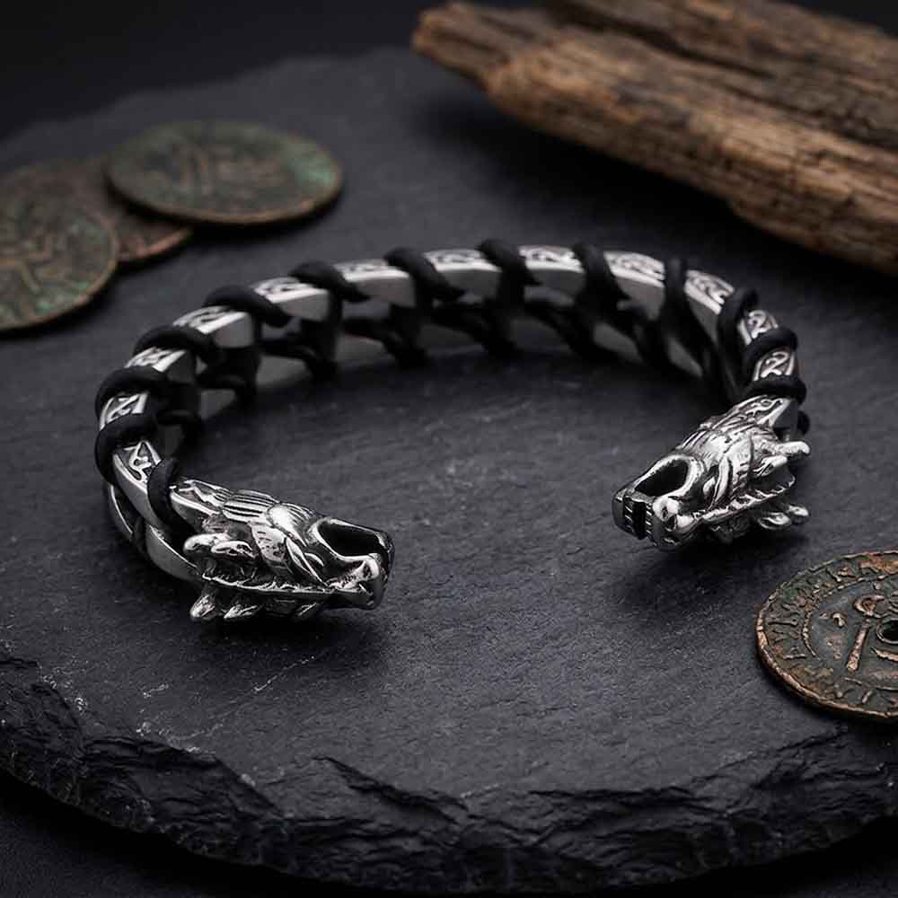 アクセサリー BEL Dragon Punk Double Skull & Dragon Head Stainless Steel Bracelet – GTHIC