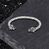 Punk Double Wolf Head Stainless Steel Open Bracelet | Gthic.com