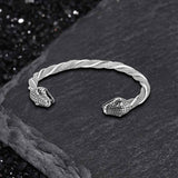 Punk Double Wolf Head Stainless Steel Open Bracelet