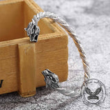 Punk Double Wolf Head Stainless Steel Open Bracelet