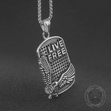 Punk Eagle Live Free Square Stainless Steel Pendant