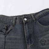 Punk Hand-Drawn Spider Pattern Loose Denim Shorts