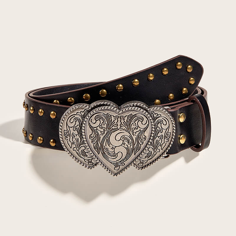 Punk Heart Overlapping Buckle Studded PU Leather Belt – GTHIC