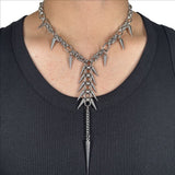 Punk Irregular Studded Long Tassel Stainless Steel Necklace | Gthic.com