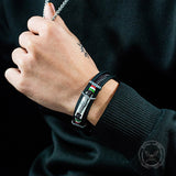 Punk Jesus Suffering Leather Woven Stainless Steel Bracelet | Gthic.com