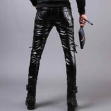 Punk Lace-Up Design Slim Fit PU Patchwork Pants