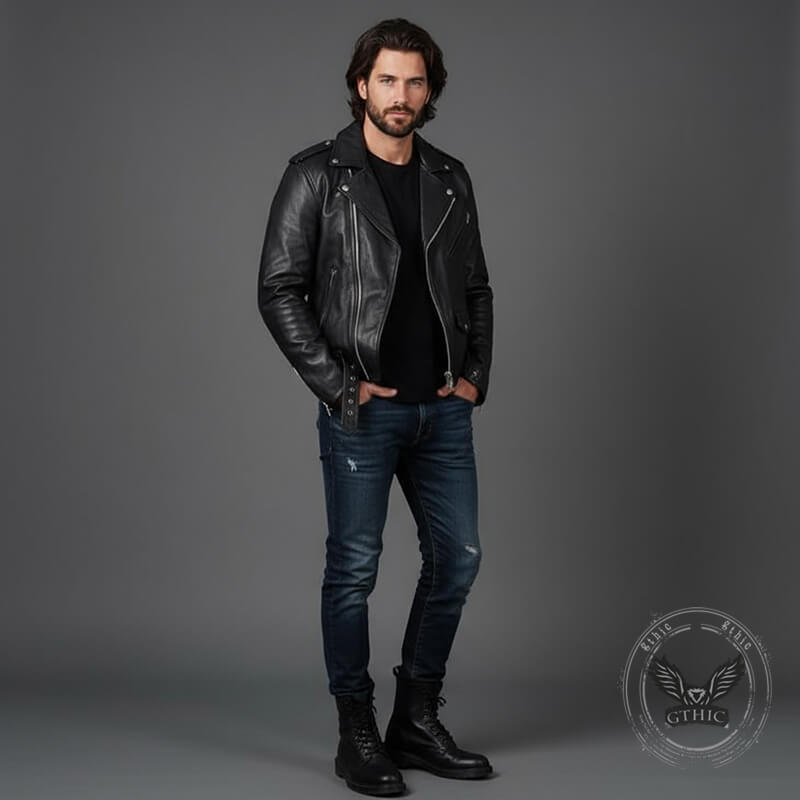 Punk Lapel Diagonal Zipper PU Leather Motorcycle Jacket – GTHIC