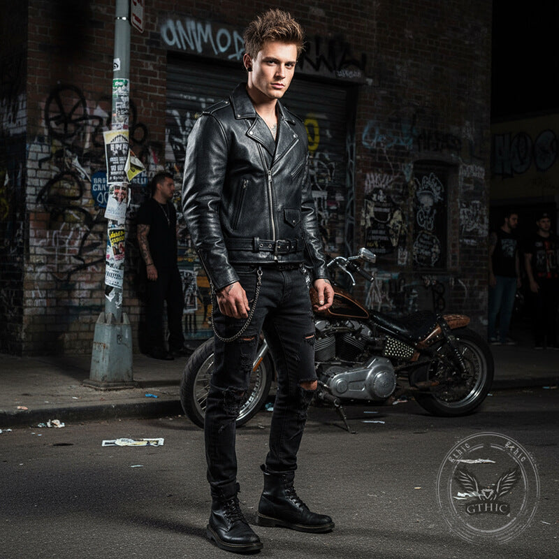 Punk Lapel Diagonal Zipper PU Leather Motorcycle Jacket – GTHIC