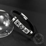 Punk Leopard Head Stainless Steel Braided Leather Bracelet | Gthic.com