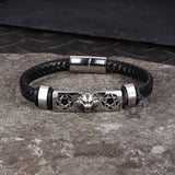 Punk Leopard Head Stainless Steel Braided Leather Bracelet