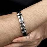Punk Leopard Head Stainless Steel Braided Leather Bracelet | Gthic.com