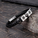 Punk Leopard Head Stainless Steel Braided Leather Bracelet | Gthic.com