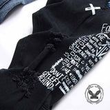 Pantaloni punk da uomo in cotone con stampa teschio patch