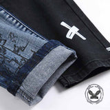 Pantaloni punk da uomo in cotone con stampa teschio patch