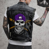 Punk Lips Print Distressed Lapel Biker Denim Vest | Gthic.com