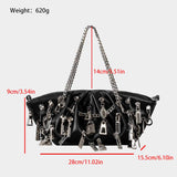 Punk Multi-Zipper Head PU Leather Edgy Handbag