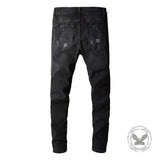 Punk Raw-Edge Distressed Patch Slim-Fit Jeans