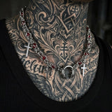Punk Red Bead Horseshoe Rivet Cross Stainless Steel Necklace | Gthic.com