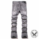 Punk Rhinestone Studded Flare Cotton Denim Jeans