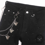 Punk Rhinestone Studded Flare Cotton Denim Jeans