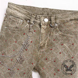 Punk Rhinestone Studded Flare Cotton Denim Jeans