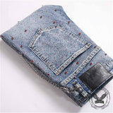 Punk Rhinestone Studded Flare Cotton Denim Jeans