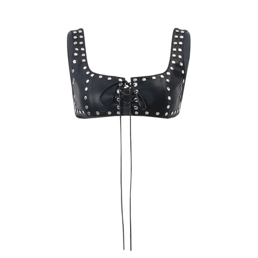 0-1 - EMBROIDERED Lg Belt Closet PU Leather Waistband, Lace-Up Frontal.Dark Br… MakeMeChic Women main image 3
