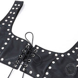 Punk Rivet Lace-Up Design Pu Leather Crop Vest Top