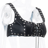 Punk Rivet Lace-Up Design Pu Leather Crop Vest Top 02 | Gthic.com