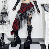 Punk Rivet Slim Fit Irregular Plaid Skirt 01 | Gthic.com
