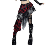 Punk Rivet Slim Fit Irregular Plaid Skirt