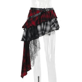 Punk Rivet Slim Fit Irregular Plaid Skirt