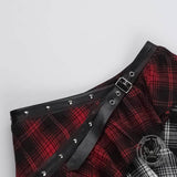 Punk Rivet Slim Fit Irregular Plaid Skirt