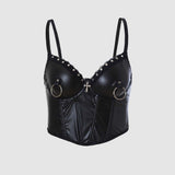 Punk Rivet Studded Slim Y2K PU Leather Camisole | Gthic.com