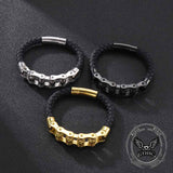 Punk Rotating Skull Stainless Steel Leather Bracelet