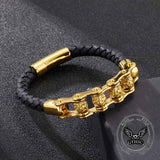 Punk Rotating Skull Stainless Steel Leather Bracelet