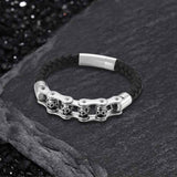Punk Rotating Skull Stainless Steel Leather Bracelet