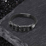 Punk Rotating Skull Stainless Steel Leather Bracelet