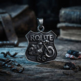 Punk Route 66 Motorcycle Stainless Steel Biker Pendant